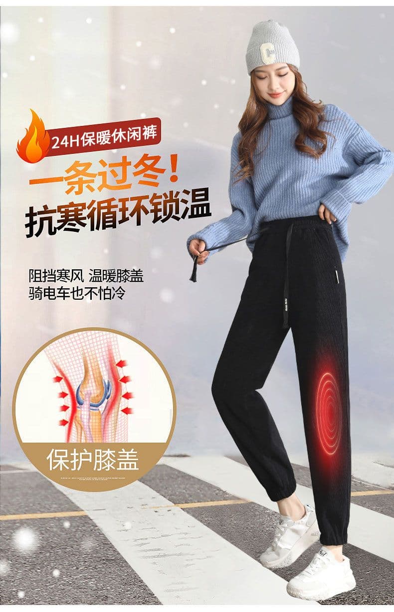 앙겔라 안격라 빨간색 바지 아이들 oversize 루즈핏 빅 사이즈 2026 가을 겨울 새로운 털이 있고 두꺼운 조거 캐주얼 바지 상세 이미지 10