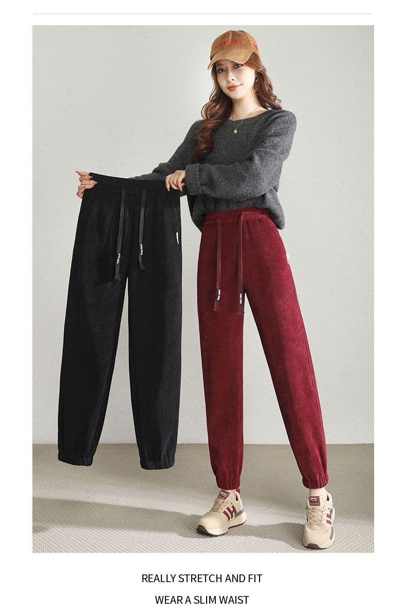 앙겔라 안격라 빨간색 바지 아이들 oversize 루즈핏 빅 사이즈 2026 가을 겨울 새로운 털이 있고 두꺼운 조거 캐주얼 바지 상세 이미지 18