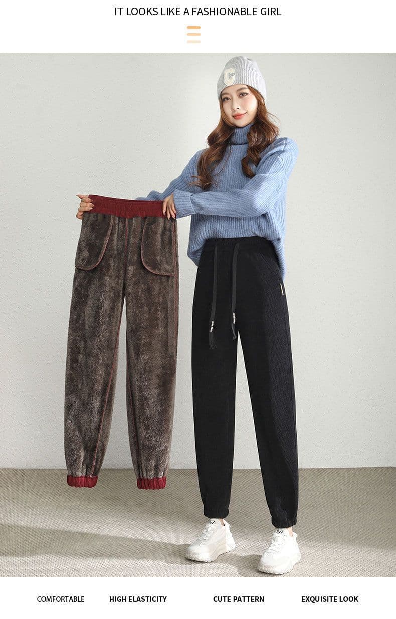 앙겔라 안격라 빨간색 바지 아이들 oversize 루즈핏 빅 사이즈 2026 가을 겨울 새로운 털이 있고 두꺼운 조거 캐주얼 바지 상세 이미지 20