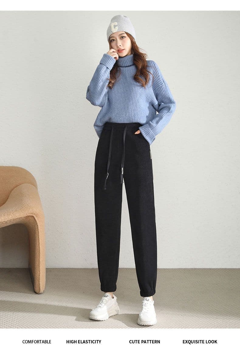 앙겔라 안격라 빨간색 바지 아이들 oversize 루즈핏 빅 사이즈 2026 가을 겨울 새로운 털이 있고 두꺼운 조거 캐주얼 바지 상세 이미지 22