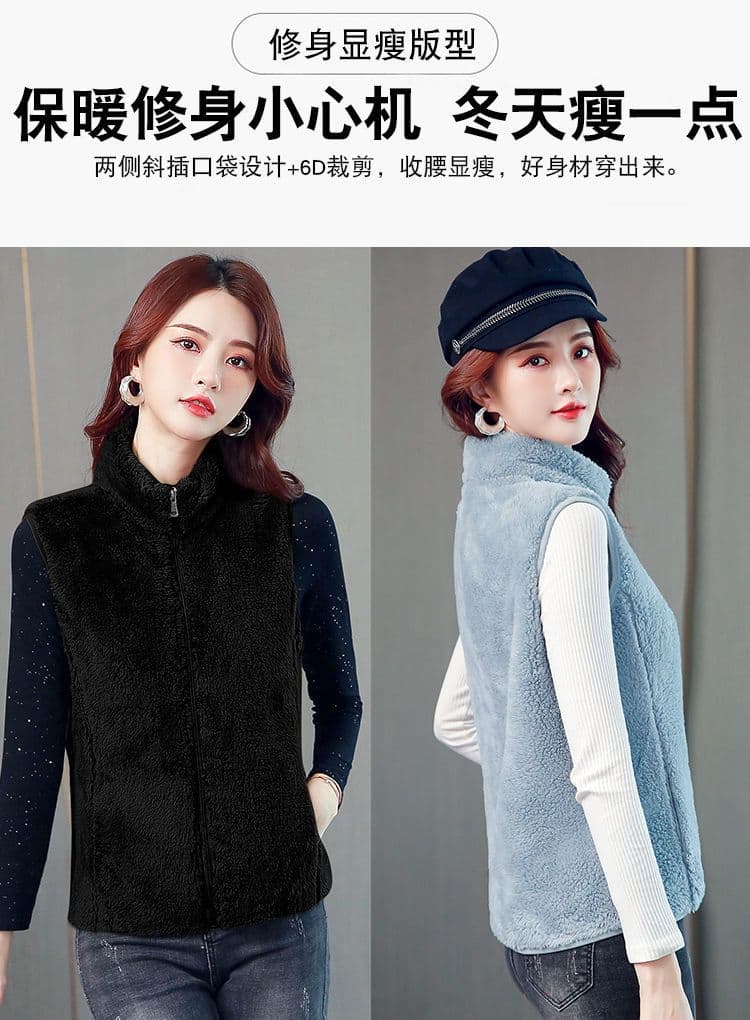 베스트 여성 짧은 가을 겨울 단면 플러시 조끼 자켓 지퍼 민소매 두꺼운 보온 어깨 빅 사이즈 루즈핏 엄마 상세 이미지 5