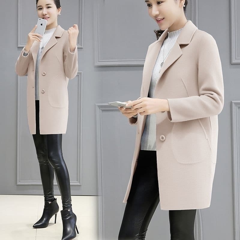 얇은 스타일 모직 외투 2026 새로운 가을 겨울 새로운 품격 한국 스타일 루즈핏 슬림해 보이는 중간 길이 모직 코트 여성 이미지 2