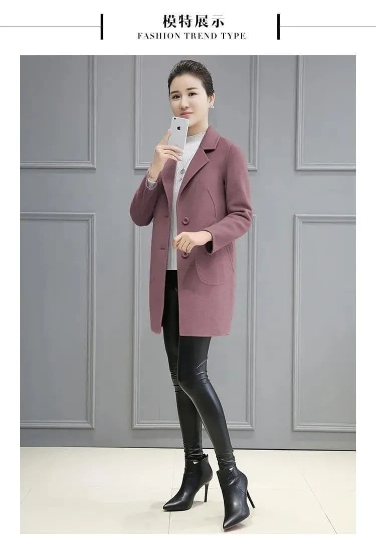 얇은 스타일 모직 외투 2026 새로운 가을 겨울 새로운 품격 한국 스타일 루즈핏 슬림해 보이는 중간 길이 모직 코트 여성 상세 이미지 2
