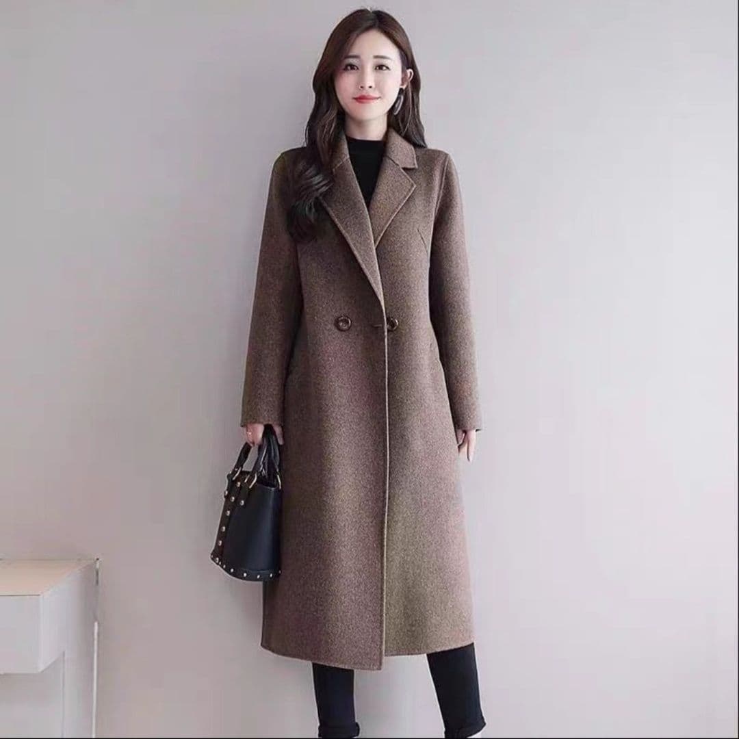 가을 겨울 새로운 용과 봉황 뭐라구? 모직 코트 여자 중간 롱 코트 무릎 아래 루즈핏 슬림해 보이는 고급 인기 모직 여성 코트 상세 이미지 1