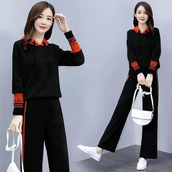 가을 겨울 새로운 엄마 세트 여성 레저 패션 연령 감소 외국 가스 슬림해 보이는 투피스 세트 로얄 자매 팬 품격 여신