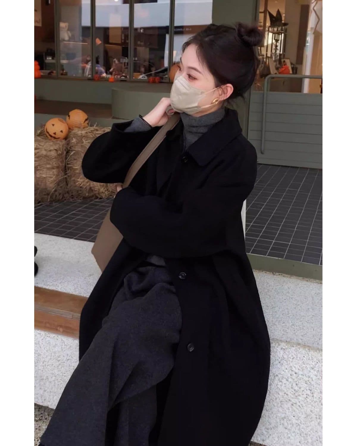 폭발 황색 베이비 칼라 모직 코트 여성 2026 가을 겨울 새로운 한국 스타일 두꺼운 중간 길이 자켓 상세 이미지 16
