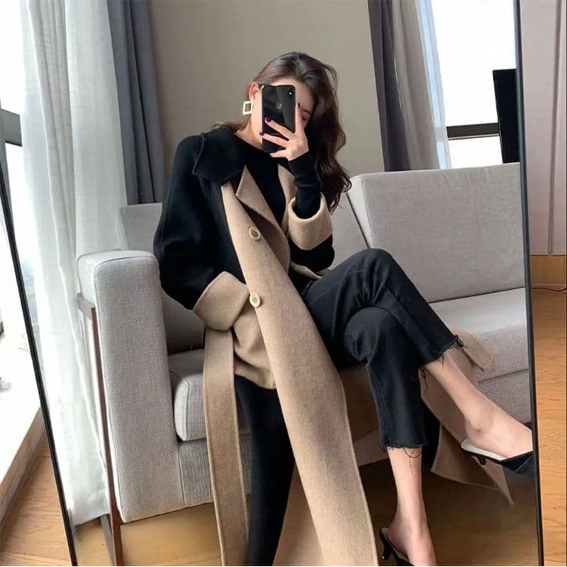 2026 봄 가을 새로운 모직 여성 코트 트렌디 다용도 코트 여성 봄 가을 슬림해 보이는 중간 길이 바람막이 모직 외투