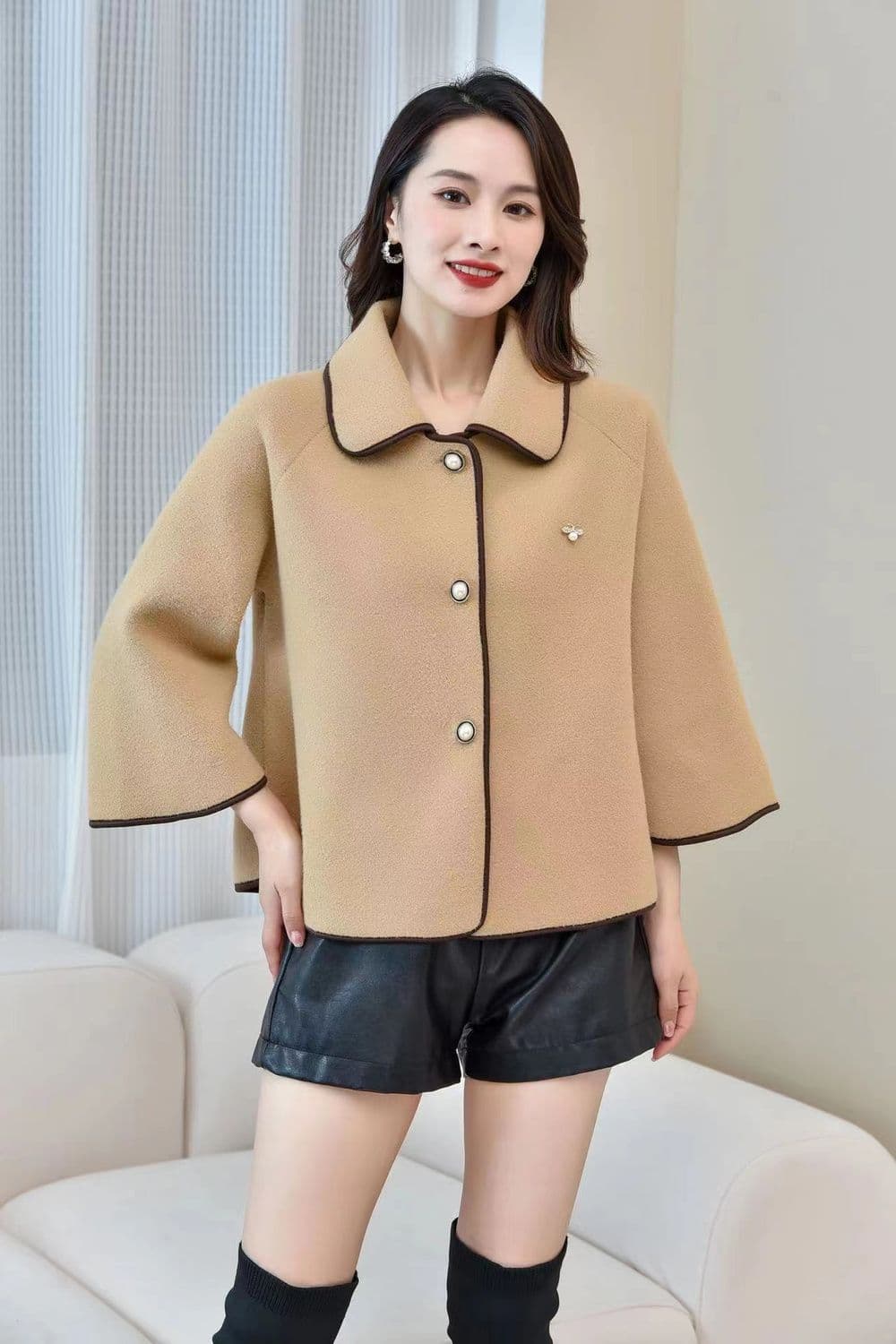 어머니 드레스 외국 가스 단면 뭐라구? 짧은 여성 코트 봄 가을 중노년 고급 패션 루즈핏 봄 드레스 모직 외투 상세 이미지 20