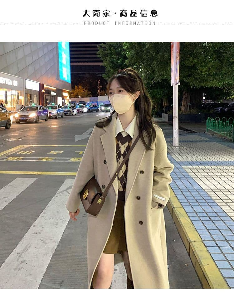 2026 가을 겨울철 새로운 살구 색상 모직 여성 코트 그는 벤 바람 모직 코트 작은 키 한 부서 겨울 두꺼운 상세 이미지 1