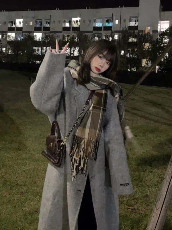회색 모직 여성 코트 2026 가을 겨울 새로운 그는 벤 바람 한 부서 폭발 작은 키 고급 센스 모직 코트 이미지 3