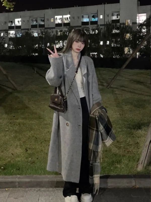 회색 모직 여성 코트 2026 가을 겨울 새로운 그는 벤 바람 한 부서 폭발 작은 키 고급 센스 모직 코트 이미지 2