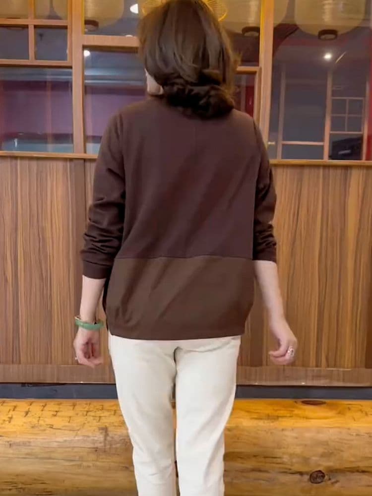 봄 가을 새로운 한국 스타일 루즈핏 슬림해 보이는 캐주얼 다용도 외국 가스 단순한 어머니 드레스 패치워크 긴팔 후드티 여성 상세 이미지 7