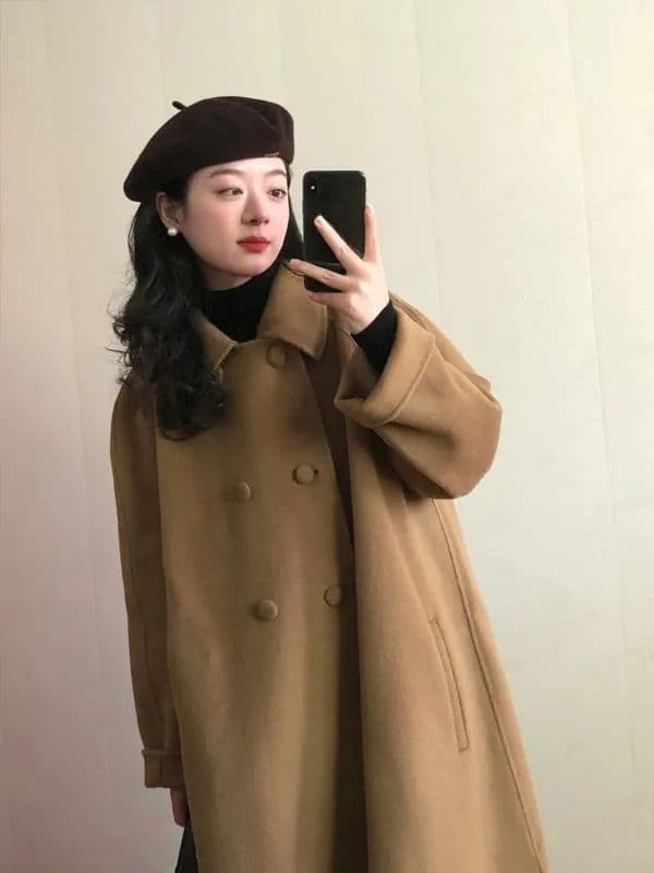 모직 여성 코트 2026 년 가을 겨울 의류 새로운 레트로 모직 코트 그는 벤 바람 작은 키 한 부서 중간 길이 상세 이미지 1
