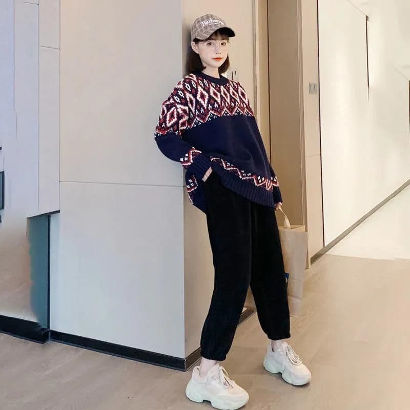 새로운 ins 트렌디 와이드 레그 팬츠 어린이 코듀로이 도루 센스 루즈핏 슬림해 보이는 겨울 털이 있고 두꺼운 캐주얼 조거 바지 여성 이미지 5
