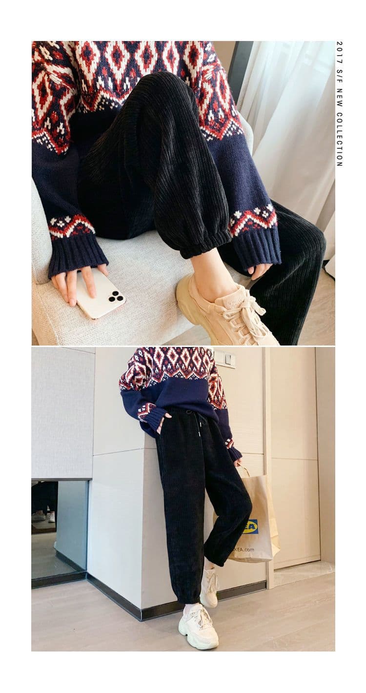 새로운 ins 트렌디 와이드 레그 팬츠 어린이 코듀로이 도루 센스 루즈핏 슬림해 보이는 겨울 털이 있고 두꺼운 캐주얼 조거 바지 여성 상세 이미지 14