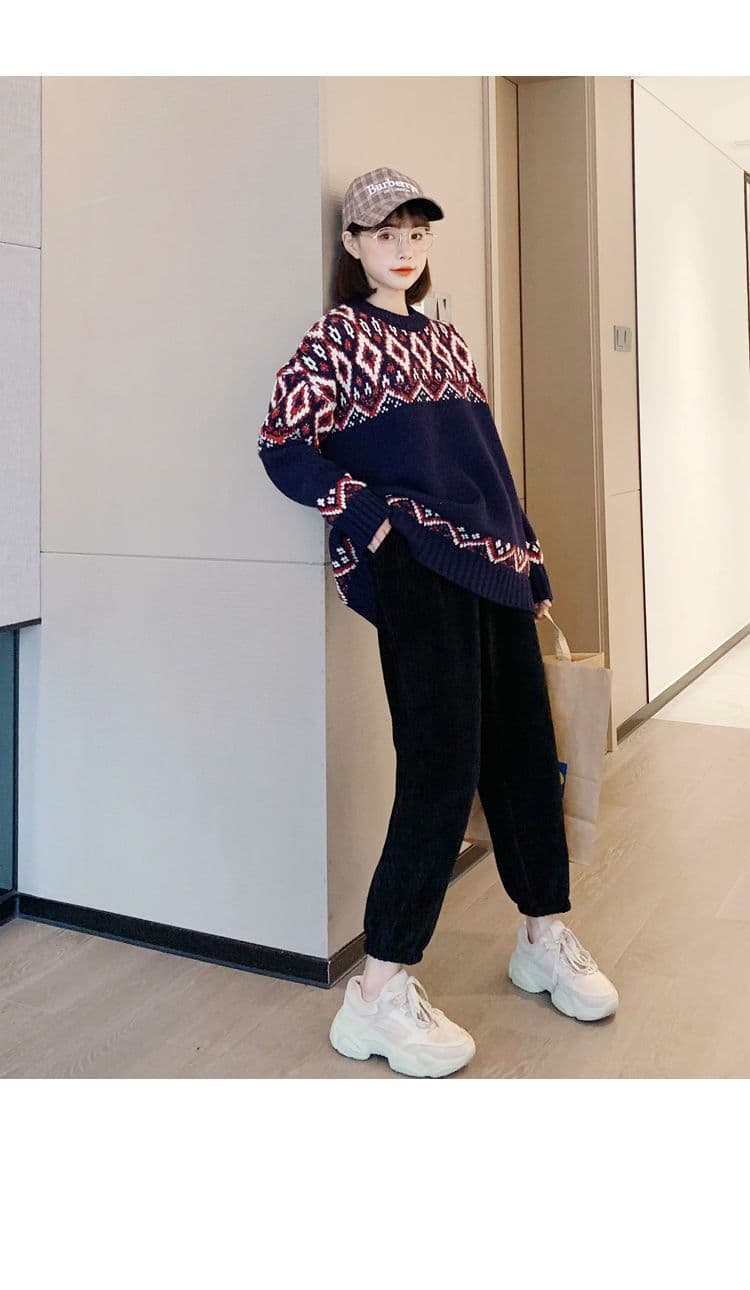 새로운 ins 트렌디 와이드 레그 팬츠 어린이 코듀로이 도루 센스 루즈핏 슬림해 보이는 겨울 털이 있고 두꺼운 캐주얼 조거 바지 여성 상세 이미지 16