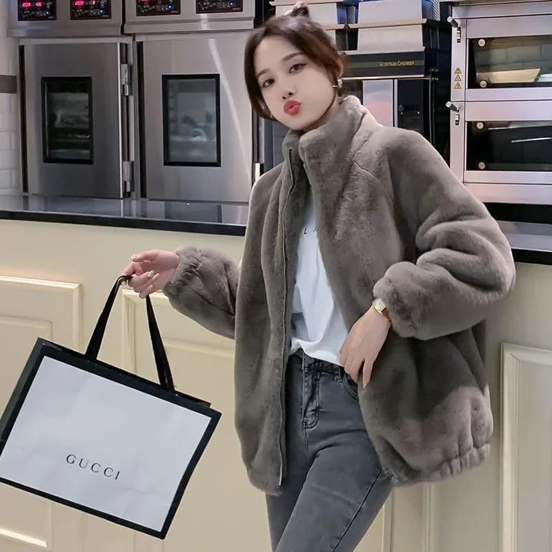 모방 밍크 울 모피 여성 코트 가을 겨울 2026 새로운 스탠드 칼라 외국 가스 플러스 면 두꺼운 보온 어린 양 플리스 재킷 이미지 5