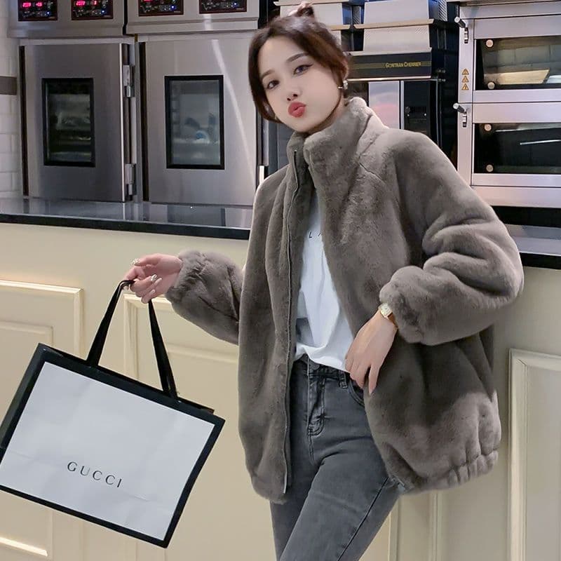 모방 밍크 울 모피 여성 코트 가을 겨울 2026 새로운 스탠드 칼라 외국 가스 플러스 면 두꺼운 보온 어린 양 플리스 재킷 상세 이미지 3