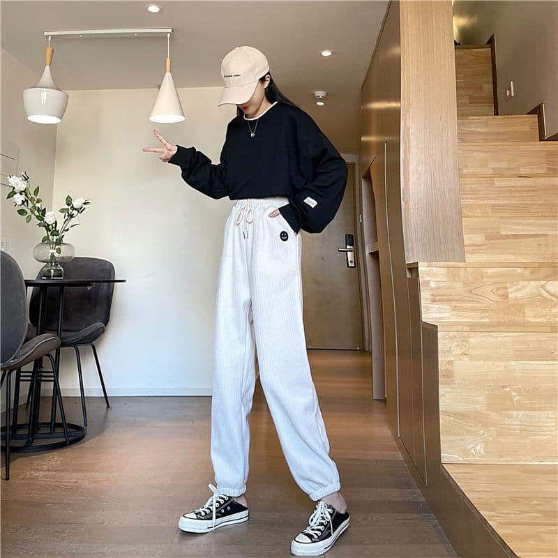 코듀로이 하렘 바지 셰닐 털이 있고 두꺼운 캐주얼 웨이 바지 가을 겨울철 루즈핏 조거 바지 바지 ins 상세 이미지 3