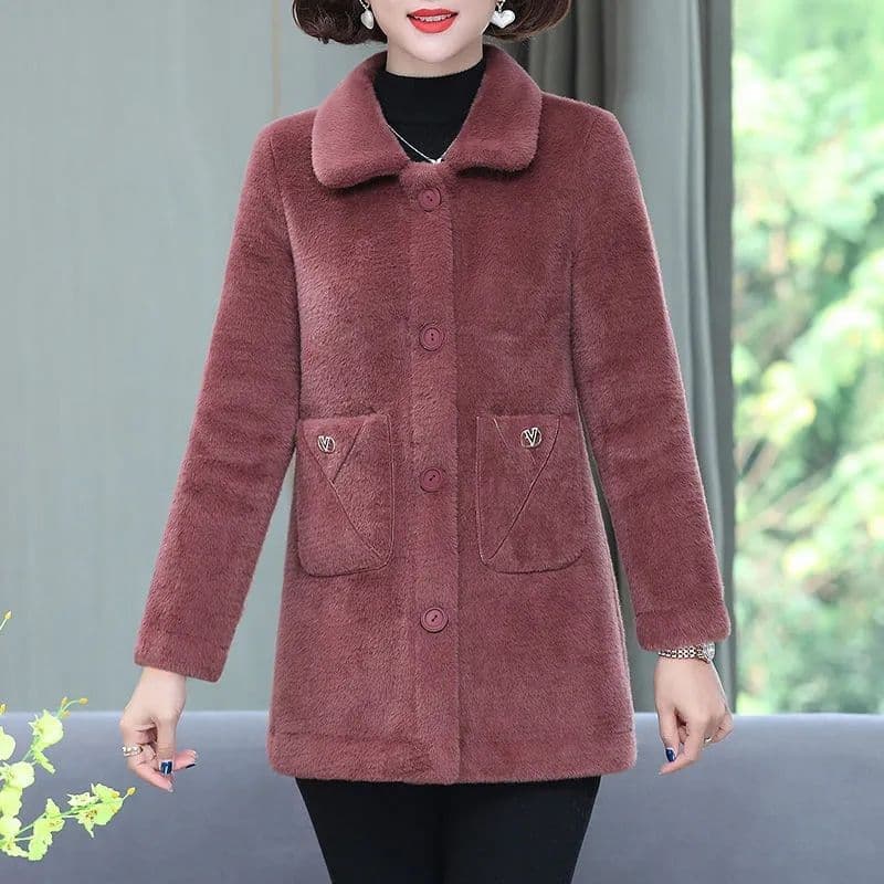엄마 겨울 재킷 모방 양털 플리스 중간 길이 2026 새로운 외국 가스 중노년 여성 피모 하나 모직 코트 상세 이미지 15