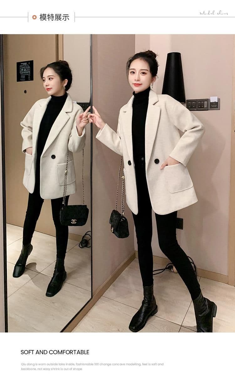 모직 여성 코트 중간 길이 2026 새로운 가을 겨울 두꺼운 스타일 루즈핏 슬림해 보이는 작은 키 품격 모직 코트 여성 상세 이미지 10