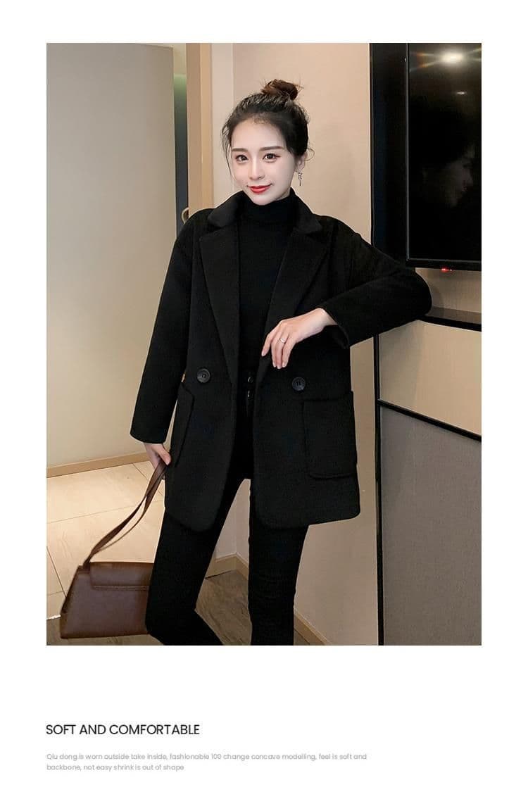 모직 여성 코트 중간 길이 2026 새로운 가을 겨울 두꺼운 스타일 루즈핏 슬림해 보이는 작은 키 품격 모직 코트 여성 상세 이미지 20