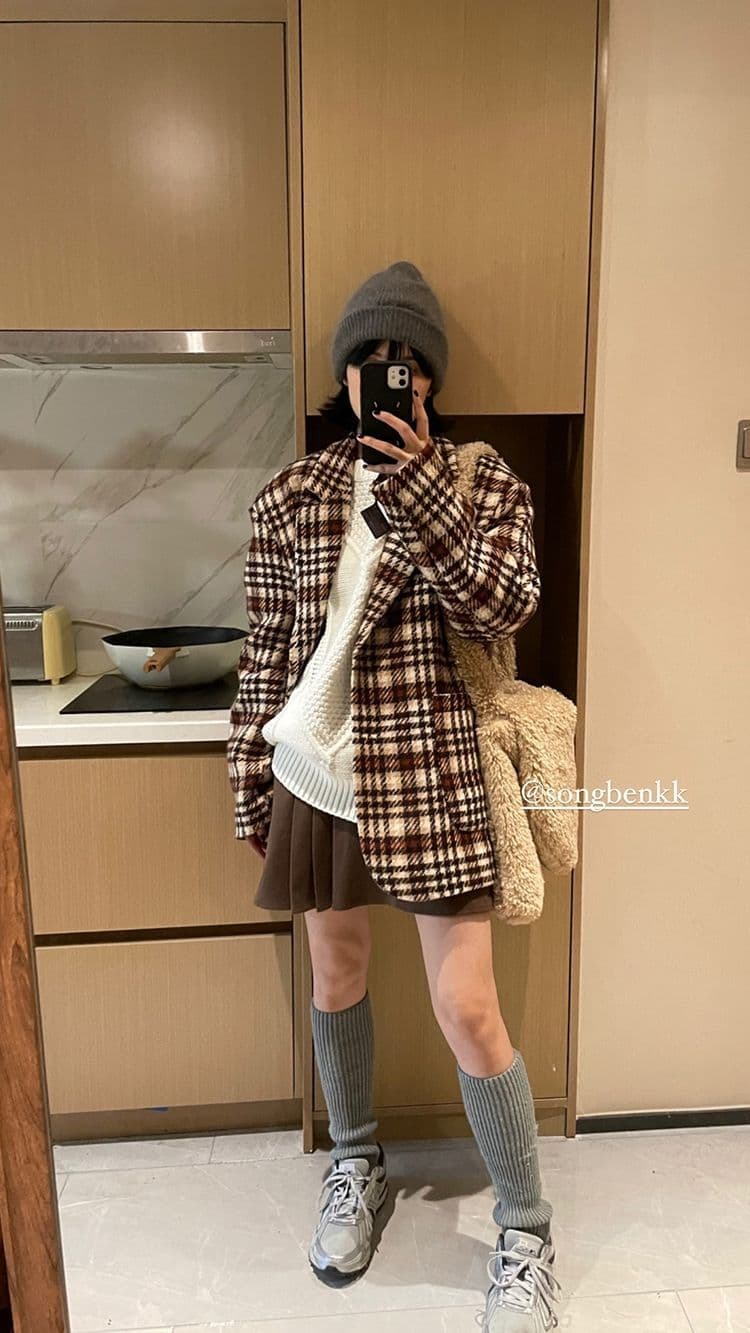 2026 겨울 체크무늬 새로운 레트로 체크무늬 모직 여성 코트 품격 모직 정장 코트 루즈핏 작은 키 상세 이미지 13
