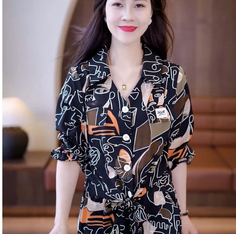 와이드 레그 팬츠 패션 세트 여성 2026 봄 새로운 반팔 품격 연령 감소 외국 가스 세련된 캐주얼 투피스 세트 상세 이미지 5