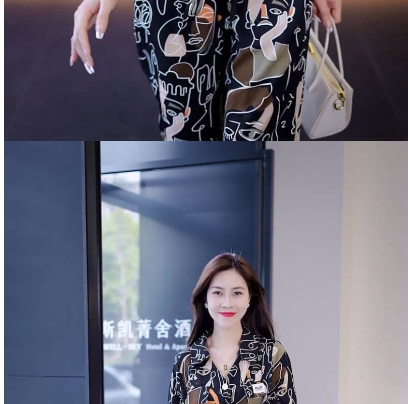 와이드 레그 팬츠 패션 세트 여성 2026 봄 새로운 반팔 품격 연령 감소 외국 가스 세련된 캐주얼 투피스 세트 상세 이미지 6