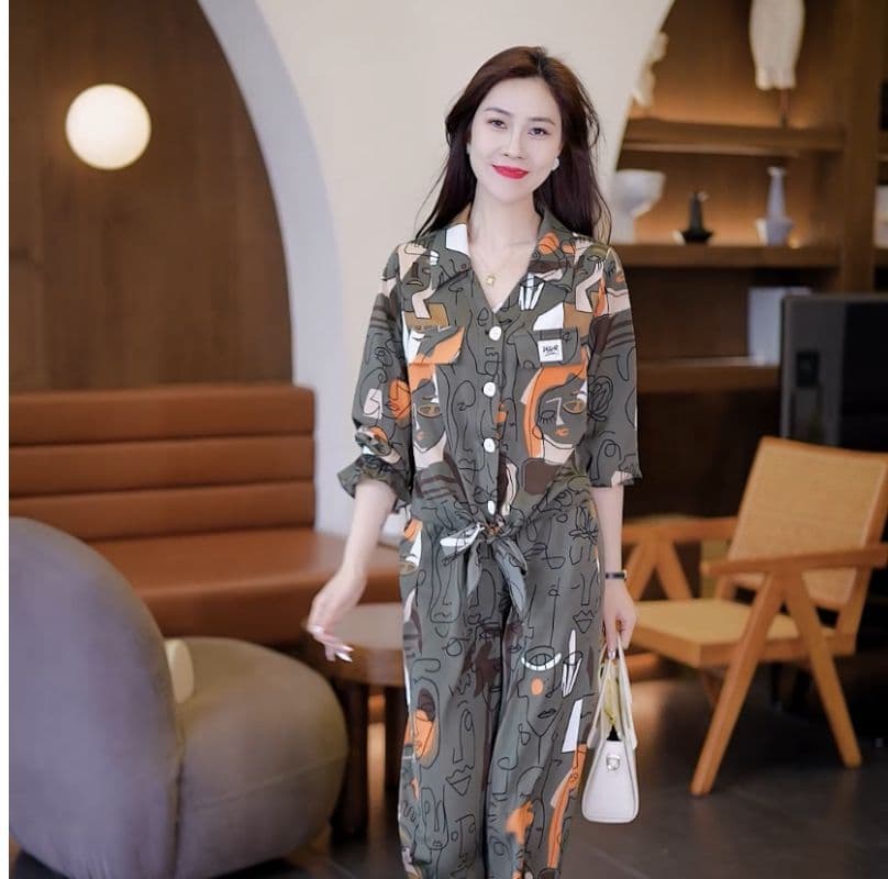 와이드 레그 팬츠 패션 세트 여성 2026 봄 새로운 반팔 품격 연령 감소 외국 가스 세련된 캐주얼 투피스 세트 상세 이미지 19