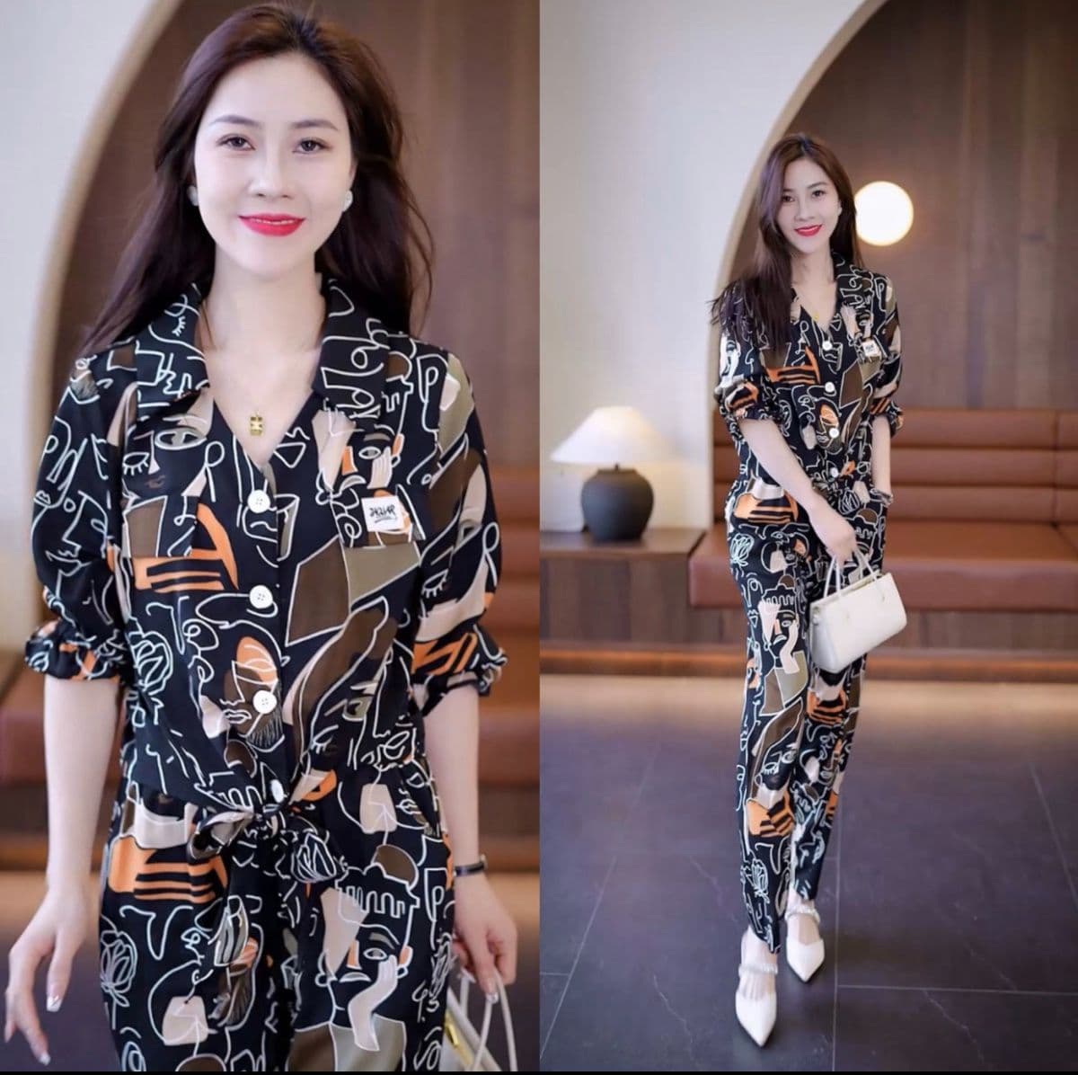 와이드 레그 팬츠 패션 세트 여성 2026 봄 새로운 반팔 품격 연령 감소 외국 가스 세련된 캐주얼 투피스 세트 상세 이미지 21