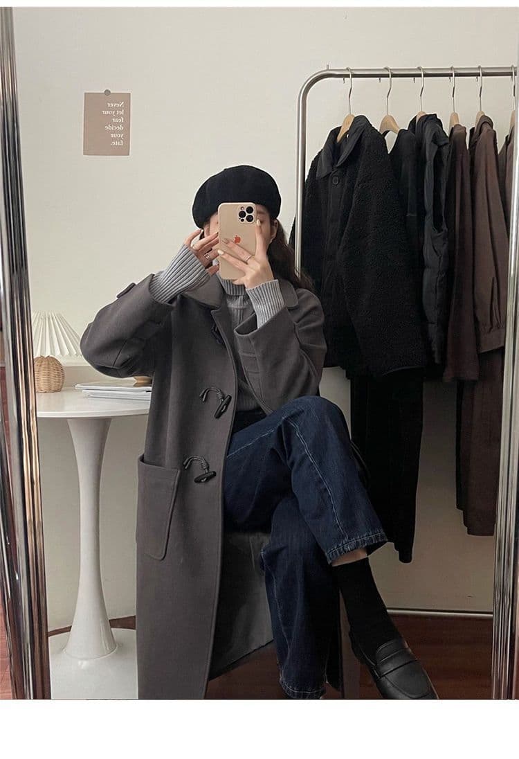 소뿔 버클 일본식 모직 여성 코트 2026 년 가을 겨울철 새로운 모직 코트 작은 키 두꺼운 중간 길이 상세 이미지 8