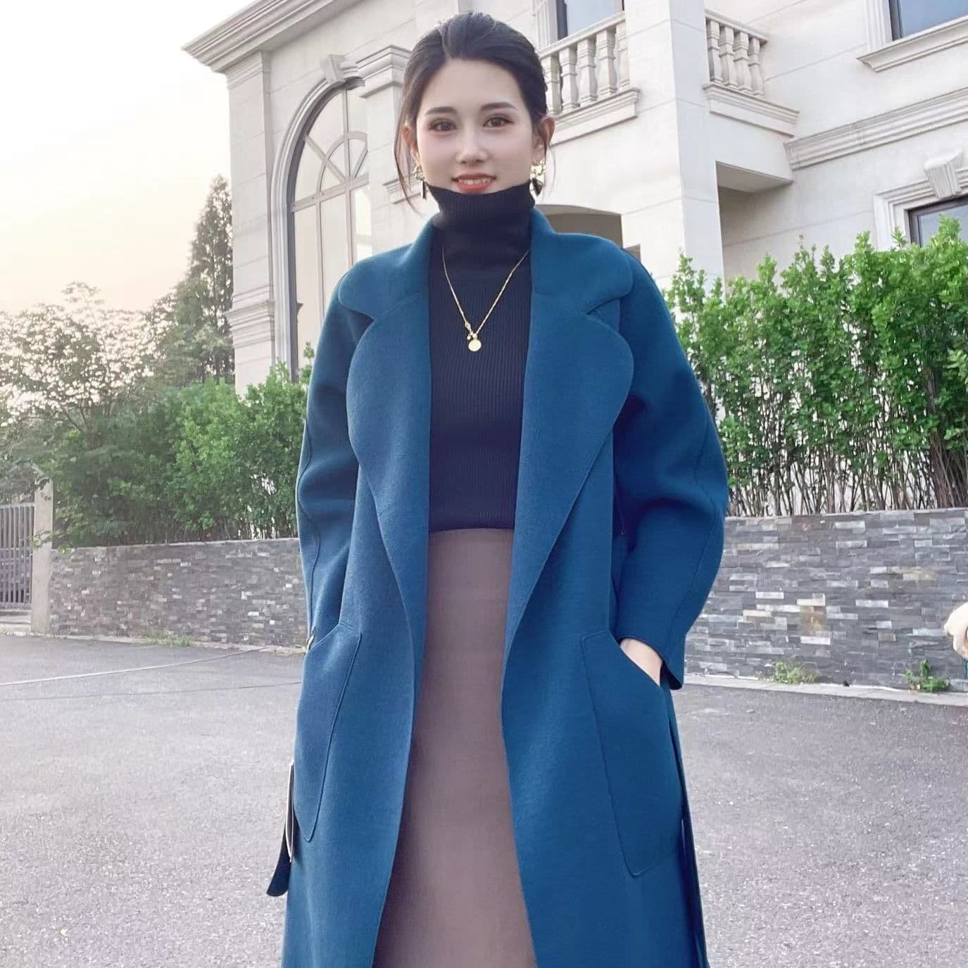용과 봉황 모직 코트 여자 중간 롱 코트 무릎 아래 2026 년 가을 겨울철 새로운 고급 다용도 양모 니트 여성 코트 상세 이미지 15