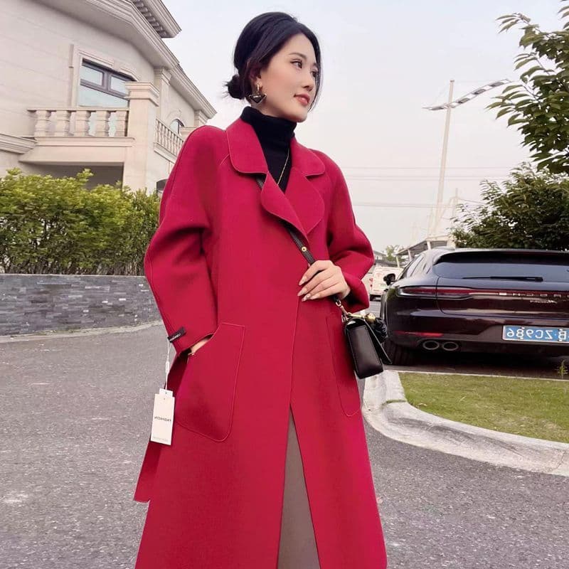 용과 봉황 모직 코트 여자 중간 롱 코트 무릎 아래 2026 년 가을 겨울철 새로운 고급 다용도 양모 니트 여성 코트 상세 이미지 16