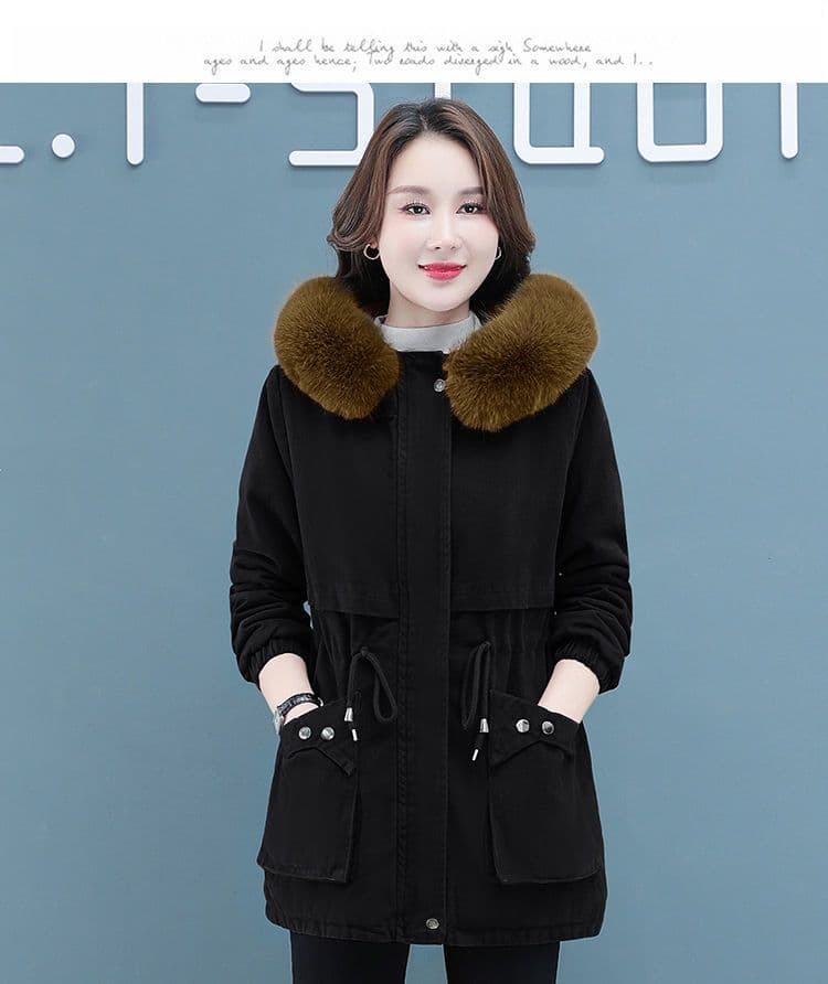 면 의류 여성 짧은 겨울 2026 새로운 한국 스타일 루즈핏 털이 있는 면 옷 양털 플리스 목화 진딧물 두꺼운 재킷 상세 이미지 14
