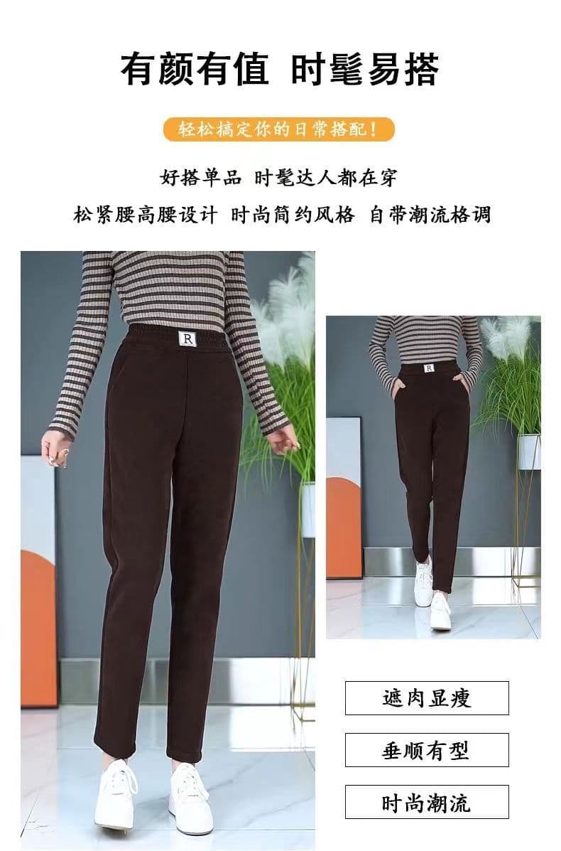 겨울 털이 있고 두꺼운 유럽 면 벨벳 캐주얼 작은 발 바지 여성용 바지 외출용 하이웨이스트 루즈핏 슬림해 보이는 다용도 하렘 바지 상세 이미지 1