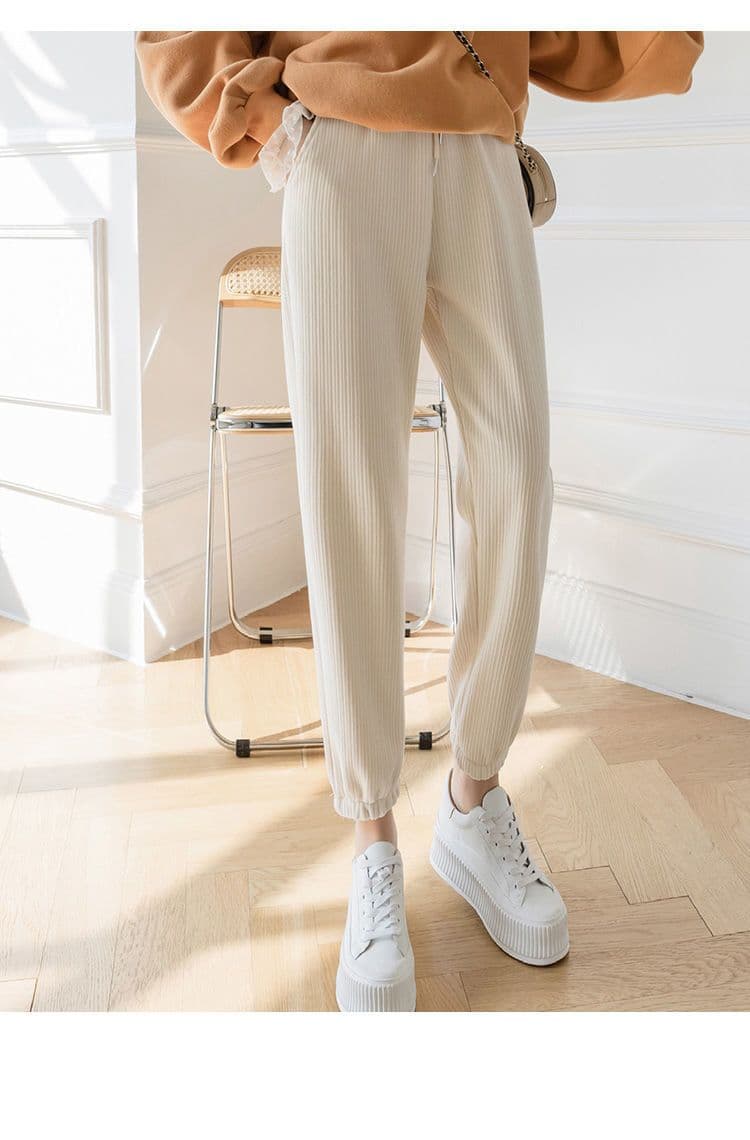 새로운 캐주얼 운동 바지 아이들 가을 겨울 루즈핏 털이 있는 조거 하렘 바지 두꺼운 슬림해 보이는 무 할머니 바지 상세 이미지 17