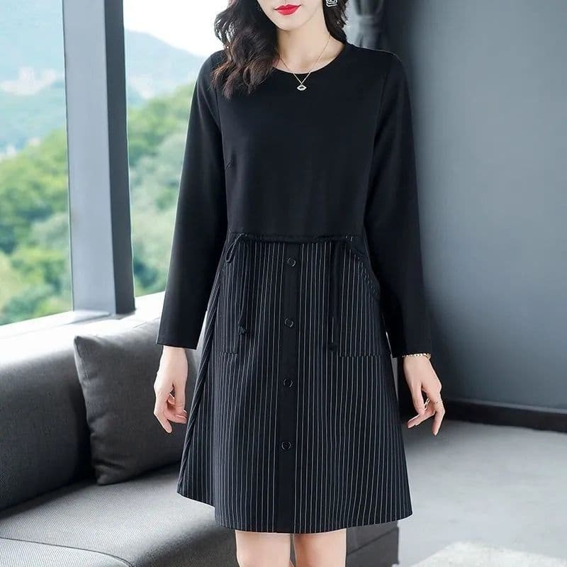 2026 봄 새로운 중노년 어머니 드레스 루즈핏 빅 사이즈 여성 의류 표지 배 슬림해 보이는 치마 중간 길이 드레스 상세 이미지 4