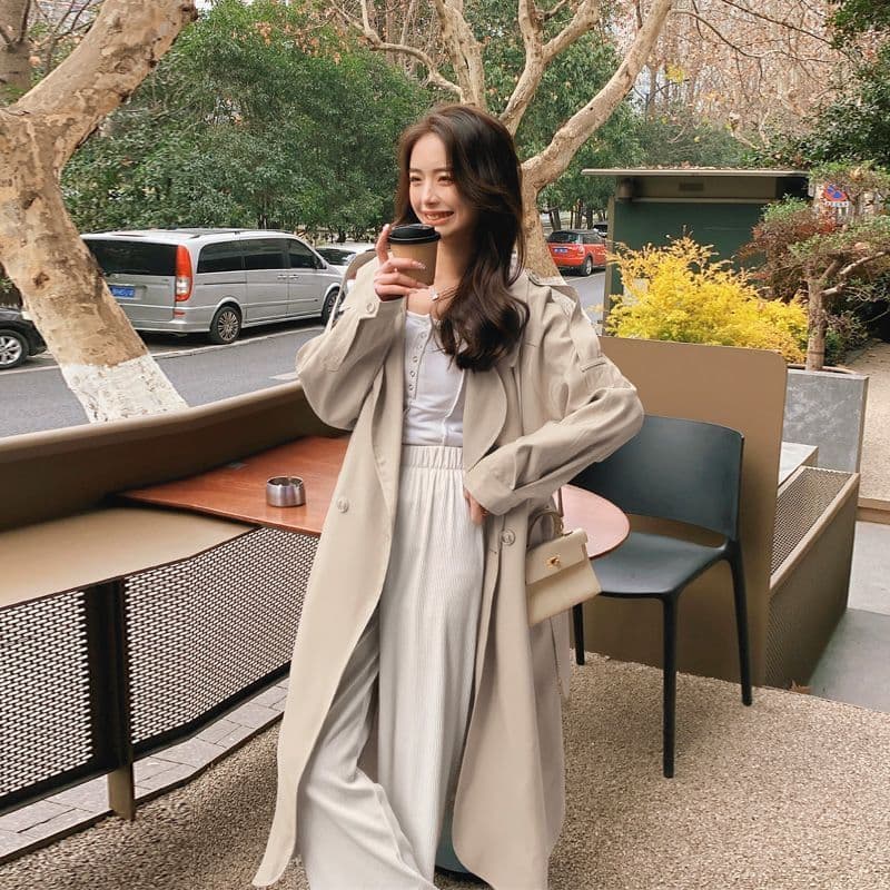 바람막이 여성 코트 봄 가을 2026 새로운 한국 스타일 루즈핏 캐주얼 레트로 영국식 바람 품격 도루 센스 무릎 아래 코트 이미지 4