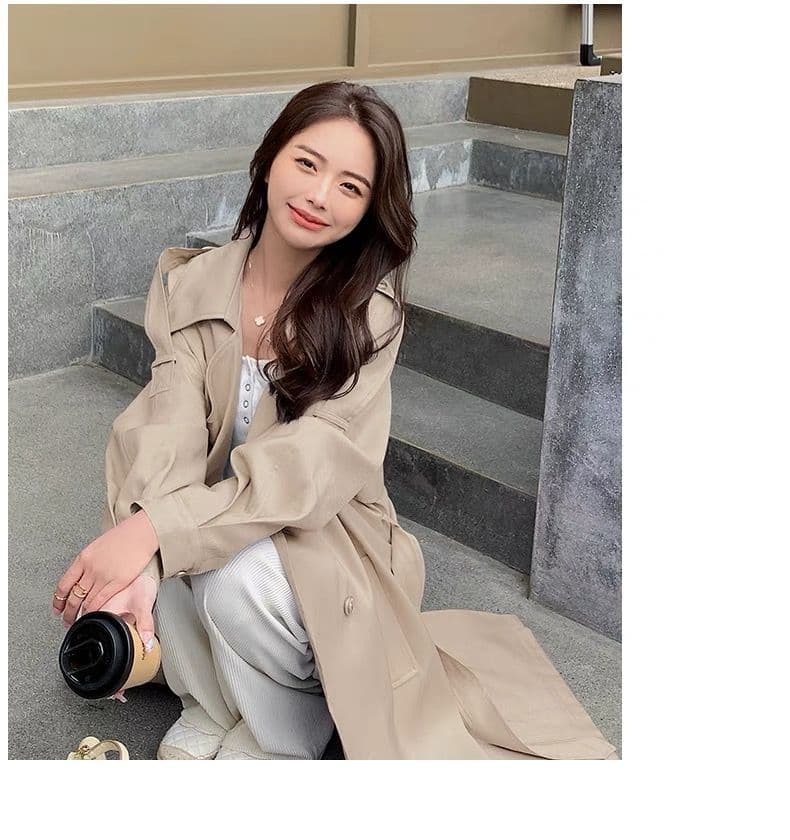 바람막이 여성 코트 봄 가을 2026 새로운 한국 스타일 루즈핏 캐주얼 레트로 영국식 바람 품격 도루 센스 무릎 아래 코트 상세 이미지 4