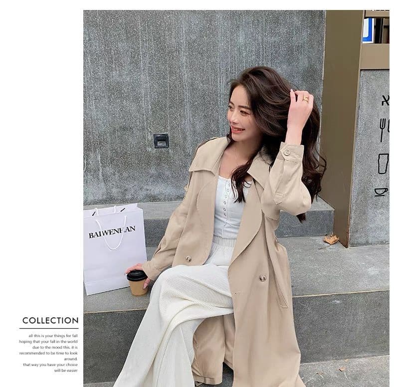 바람막이 여성 코트 봄 가을 2026 새로운 한국 스타일 루즈핏 캐주얼 레트로 영국식 바람 품격 도루 센스 무릎 아래 코트 상세 이미지 5