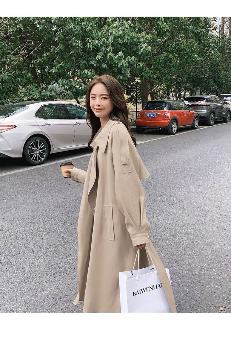 바람막이 여성 코트 봄 가을 2026 새로운 한국 스타일 루즈핏 캐주얼 레트로 영국식 바람 품격 도루 센스 무릎 아래 코트 상세 이미지 7