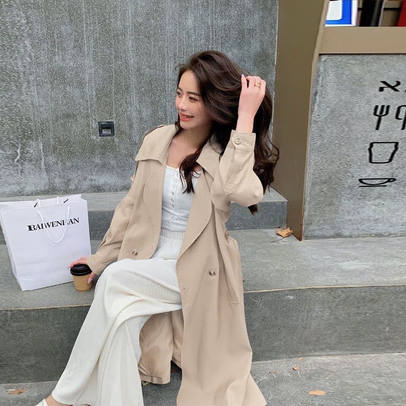 바람막이 여성 코트 봄 가을 2026 새로운 한국 스타일 루즈핏 캐주얼 레트로 영국식 바람 품격 도루 센스 무릎 아래 코트 상세 이미지 13