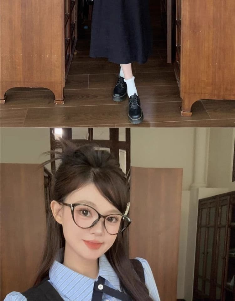 한국 스타일 학원 스타일 페이크 레이어드 드레스 여성 의류 가을 새로운 차 휴식 디자인 센스 POLO 칼라 허리 수축 중간 길이 스커트 상세 이미지 3