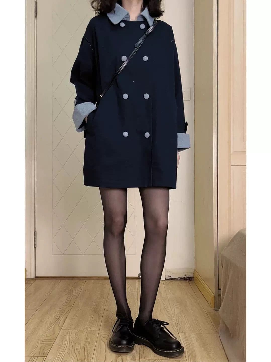 가을 그는 벤 바람 해군 캐주얼 루즈핏 재킷 재킷 2026 새로운 여자 중간 롱 코트 고급 센스 작은 키 상세 이미지 2