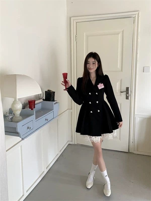 학원 스타일 나비 매듭 여성 드레스 가을 고급 센스 품격 치마 지방 mm 허리 수축 슬림해 보이는 정장 치마