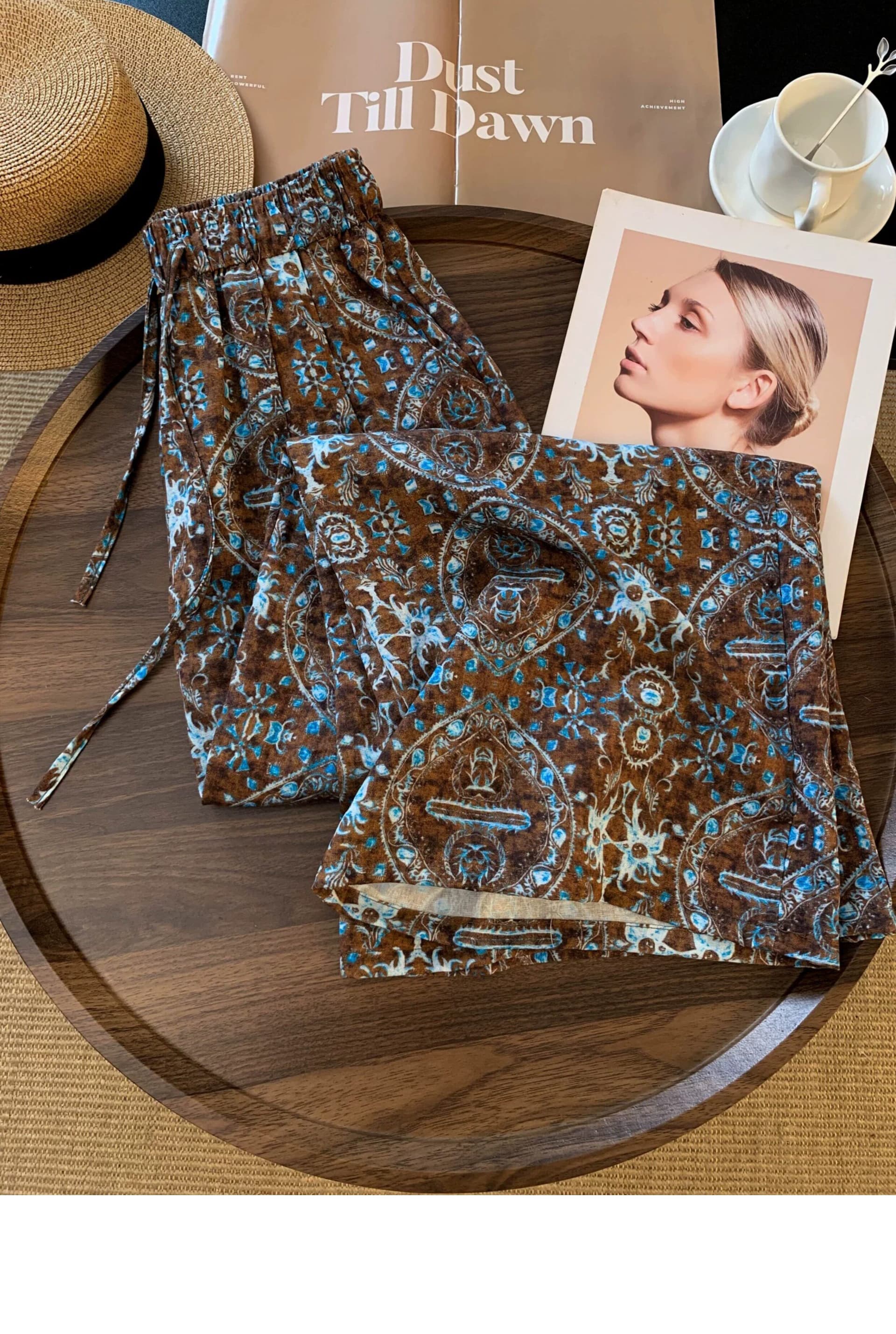 원본 원단 특별 빅 사이즈 300 오래된 돈 바람 레트로 꽃무늬 9 포인트 스트레이트 팬츠 아이들 가을 얇은 스타일 상세 이미지 4