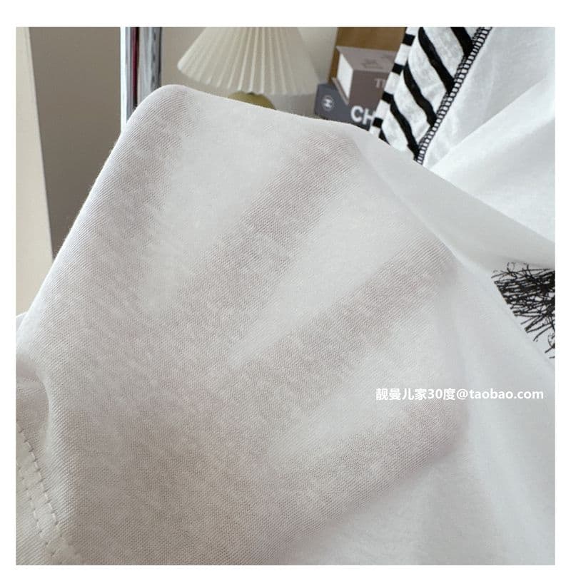 원본 원단 21 순면 특별 빅 사이즈 300 근 배색 줄무늬 슬리브 맨위 여성 긴 소매 티셔츠 상세 이미지 10