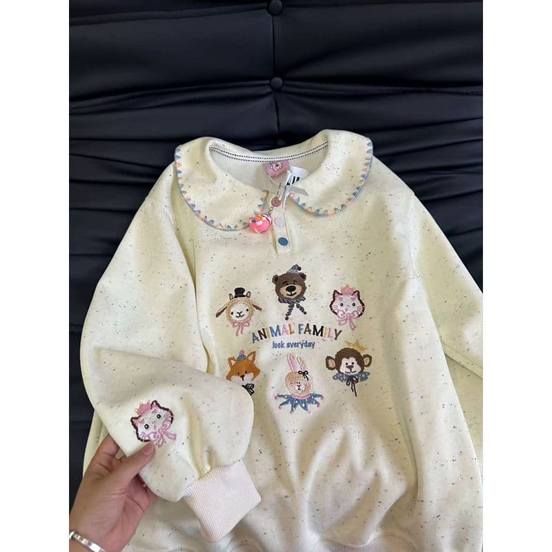 팬 면 순수한 Mianhua 면 복잡한 우유 실크 특별 빅 사이즈 300 근 베이비 칼라 후드티 색상 포인트 긴팔 맨위 상세 이미지 2