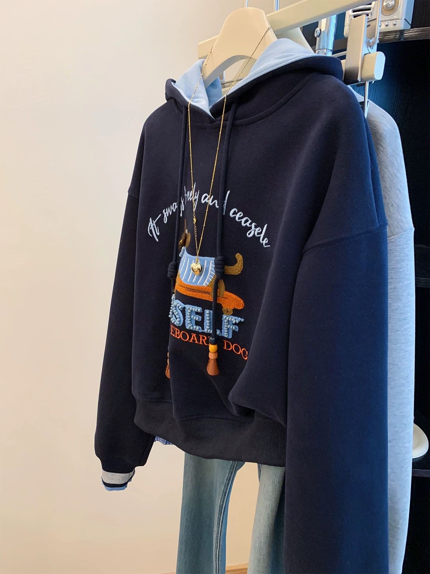 후아 면 복잡한 우유 실크 특별 빅 사이즈 300 근 자수 후드 티 스웨터 여성 가을 맨위 이미지 2